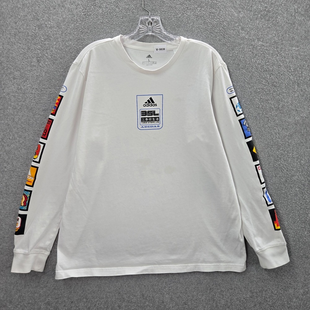Adidas x ESL Men Shirt Large White Three Stripe Life Logo Video Game READ